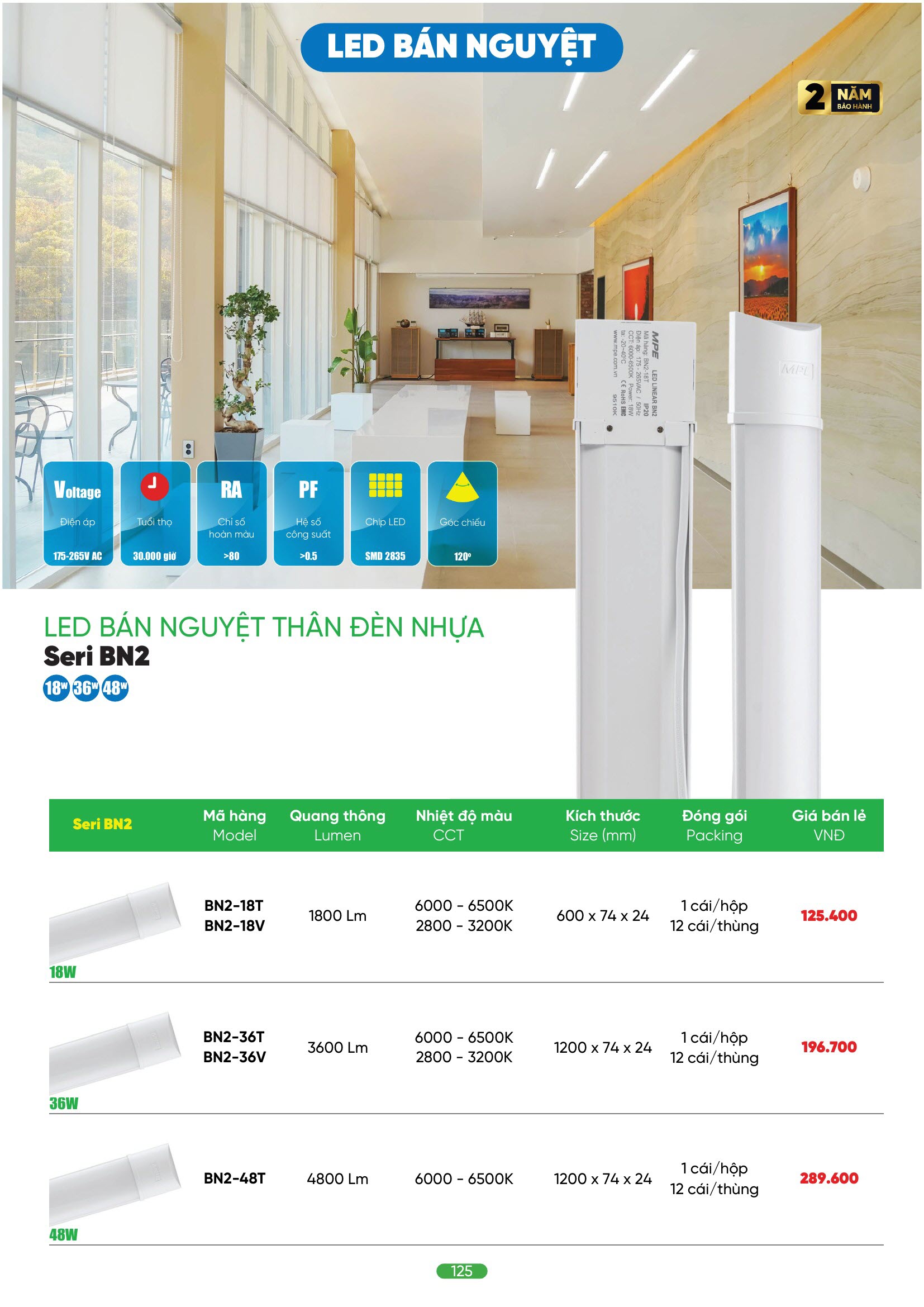 Đèn LED Bán Nguyệt MPE thân đèn nhựa 48W ánh sáng trắng BN2-48T