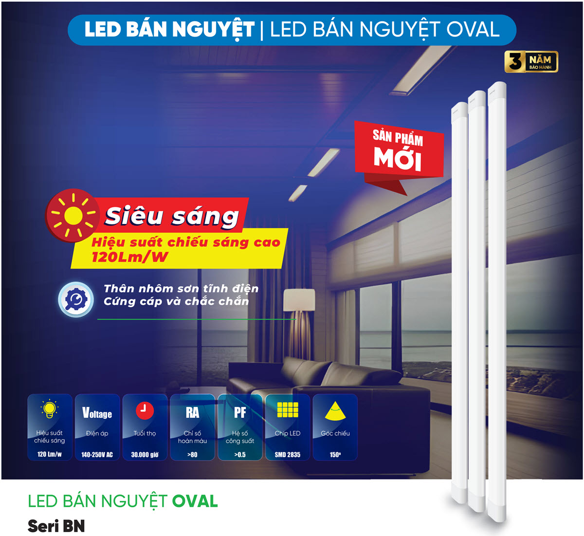 Đèn LED Bán Nguyệt Oval MPE 40W ánh sáng trắng BN-40T