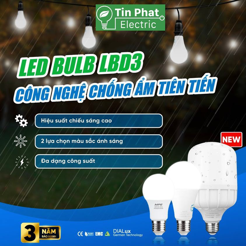 Đèn LED Bulb chống ẩm MPE 20W ánh sáng vàng LBD3-20V