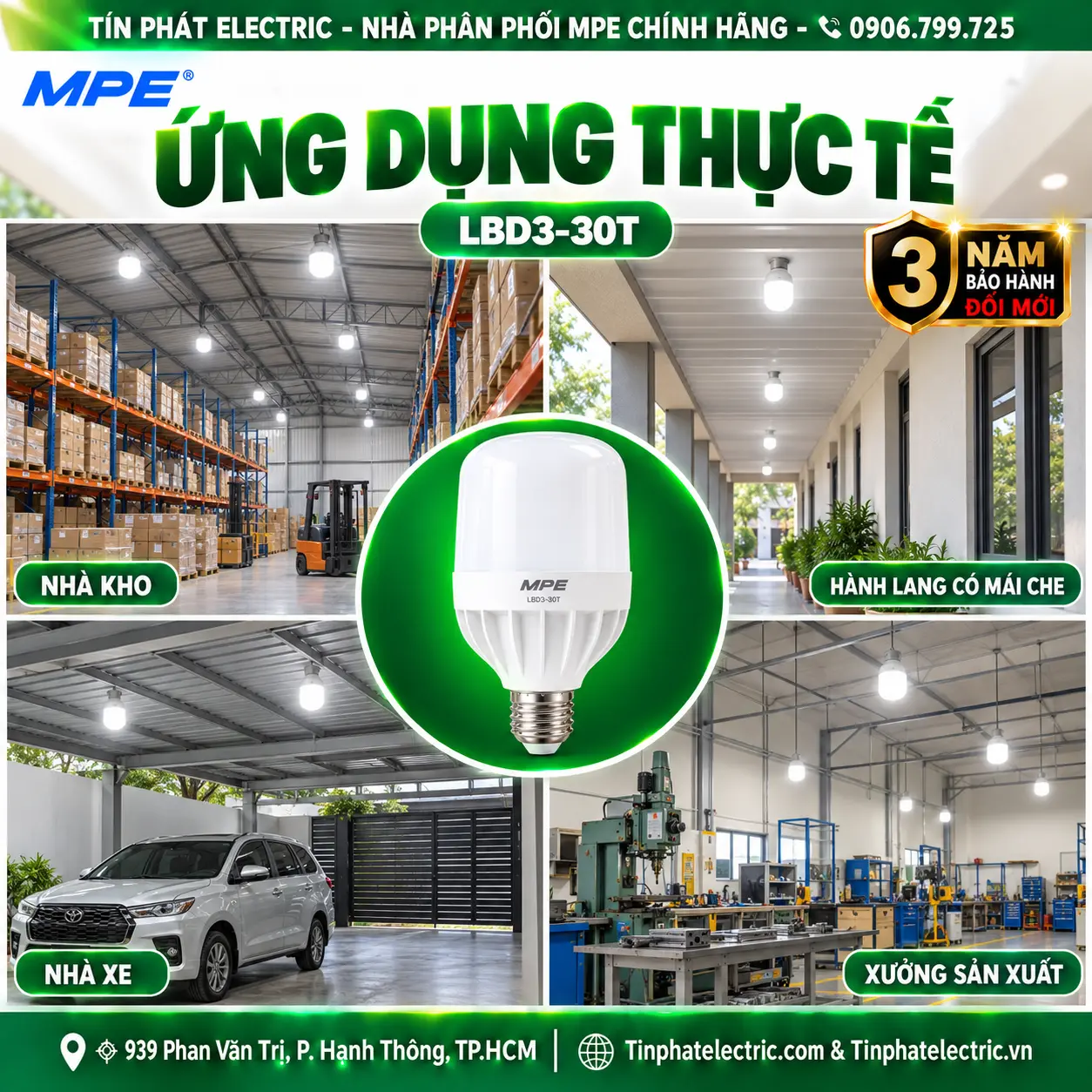 Đèn LED Bulb chống ẩm MPE 30W ánh sáng trắng LBD3-30T