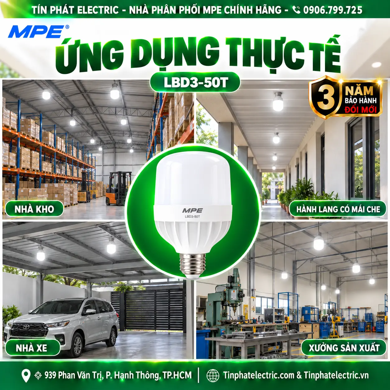 Đèn LED Bulb chống ẩm MPE 50W ánh sáng trắng LBD3-50T