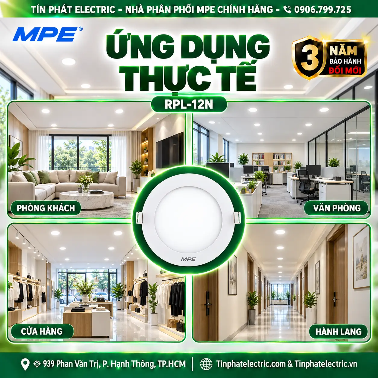 Đèn LED Panel Âm Trần Nhôm Mặt Tròn MPE RPL-12N 12W Ánh sáng trung tính