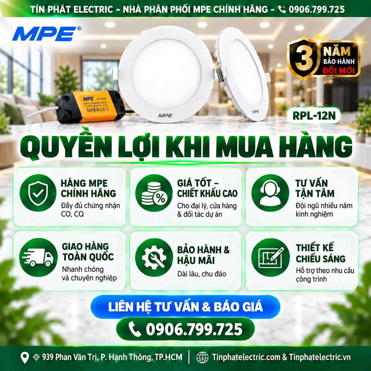Đèn LED Panel Âm Trần Nhôm Mặt Tròn MPE RPL-12N 12W Ánh sáng trung tính