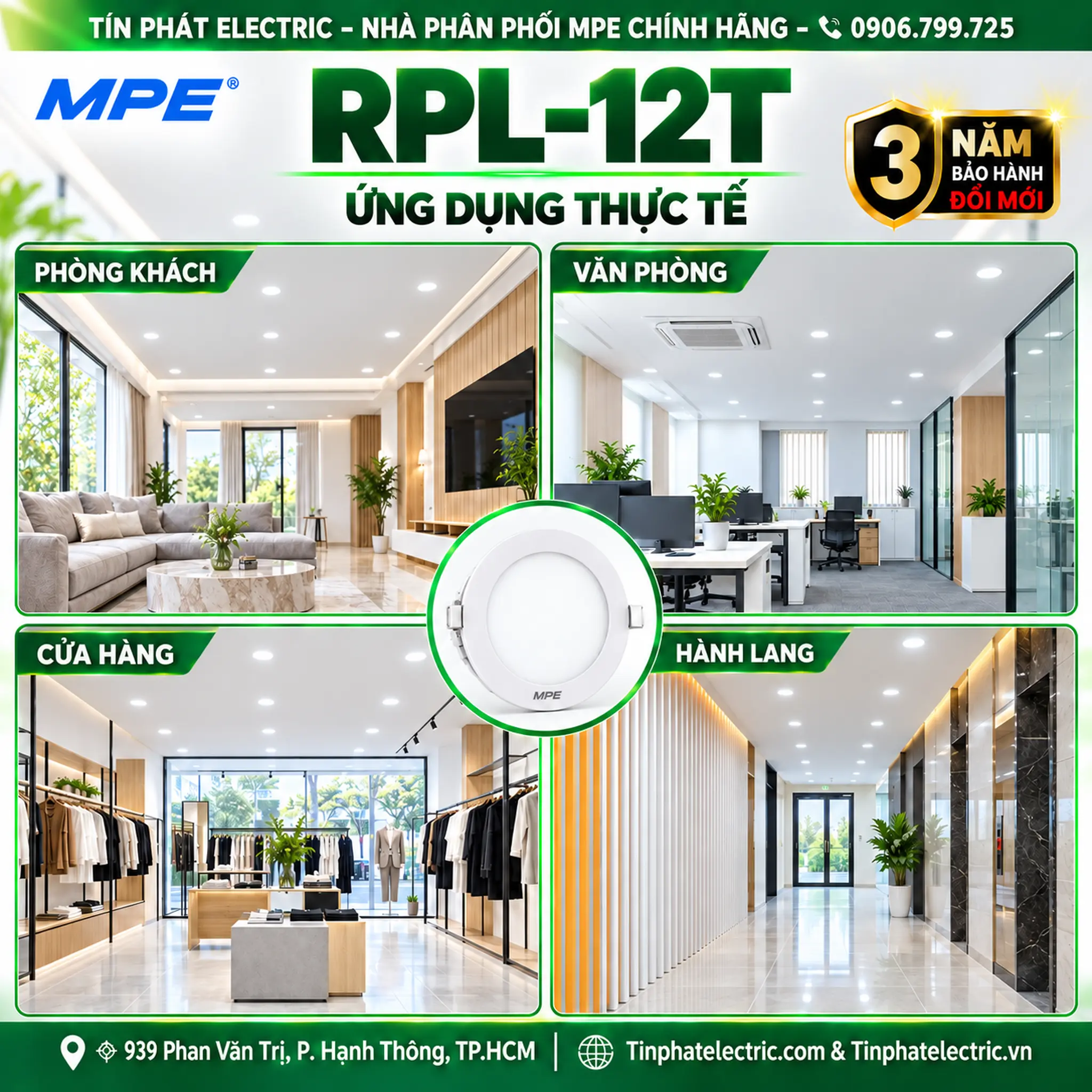 Đèn LED Panel Âm Trần Nhôm Mặt Tròn MPE RPL-12T 12W Ánh sáng trắng