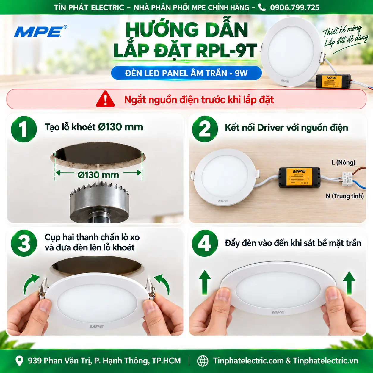 Đèn LED Panel Âm Trần Nhôm Mặt Tròn MPE RPL-9T 9W Ánh sáng trắng