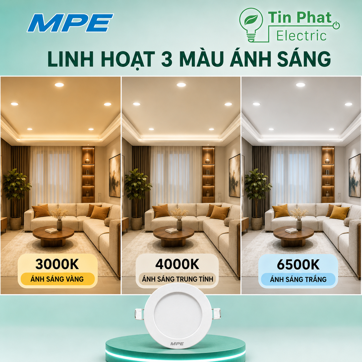 Đèn LED Panel âm trần nhựa mặt tròn MPE RPL2-6/3C 6W 3 chế độ màu
