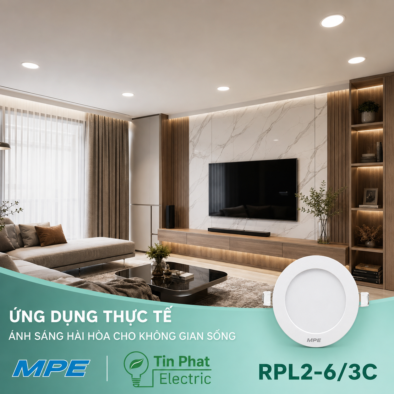 Đèn LED Panel âm trần nhựa mặt tròn MPE RPL2-6/3C 6W 3 chế độ màu
