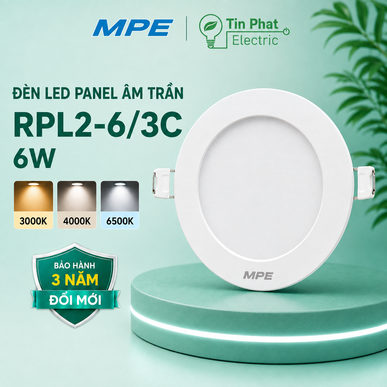 Đèn LED Panel âm trần nhựa mặt tròn MPE RPL2-6/3C 6W 3 chế độ màu