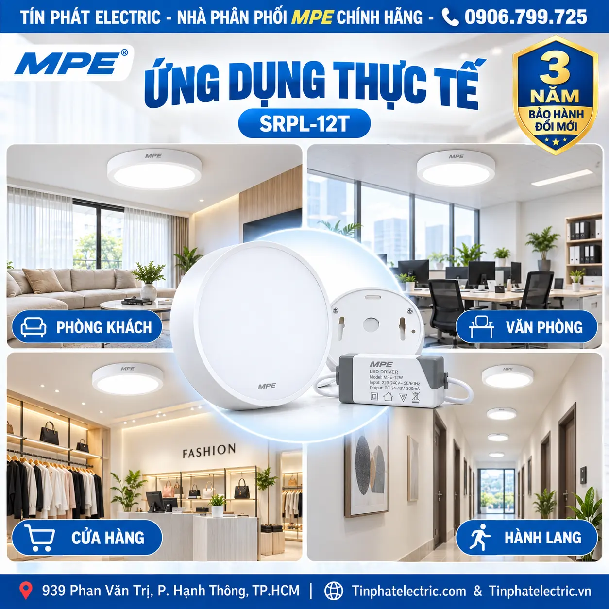 Đèn LED Panel Tròn Ốp Nổi MPE SRPL-12T 12W Ánh sáng trắng