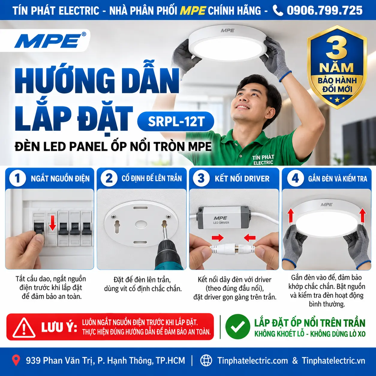 Đèn LED Panel Tròn Ốp Nổi MPE SRPL-12T 12W Ánh sáng trắng
