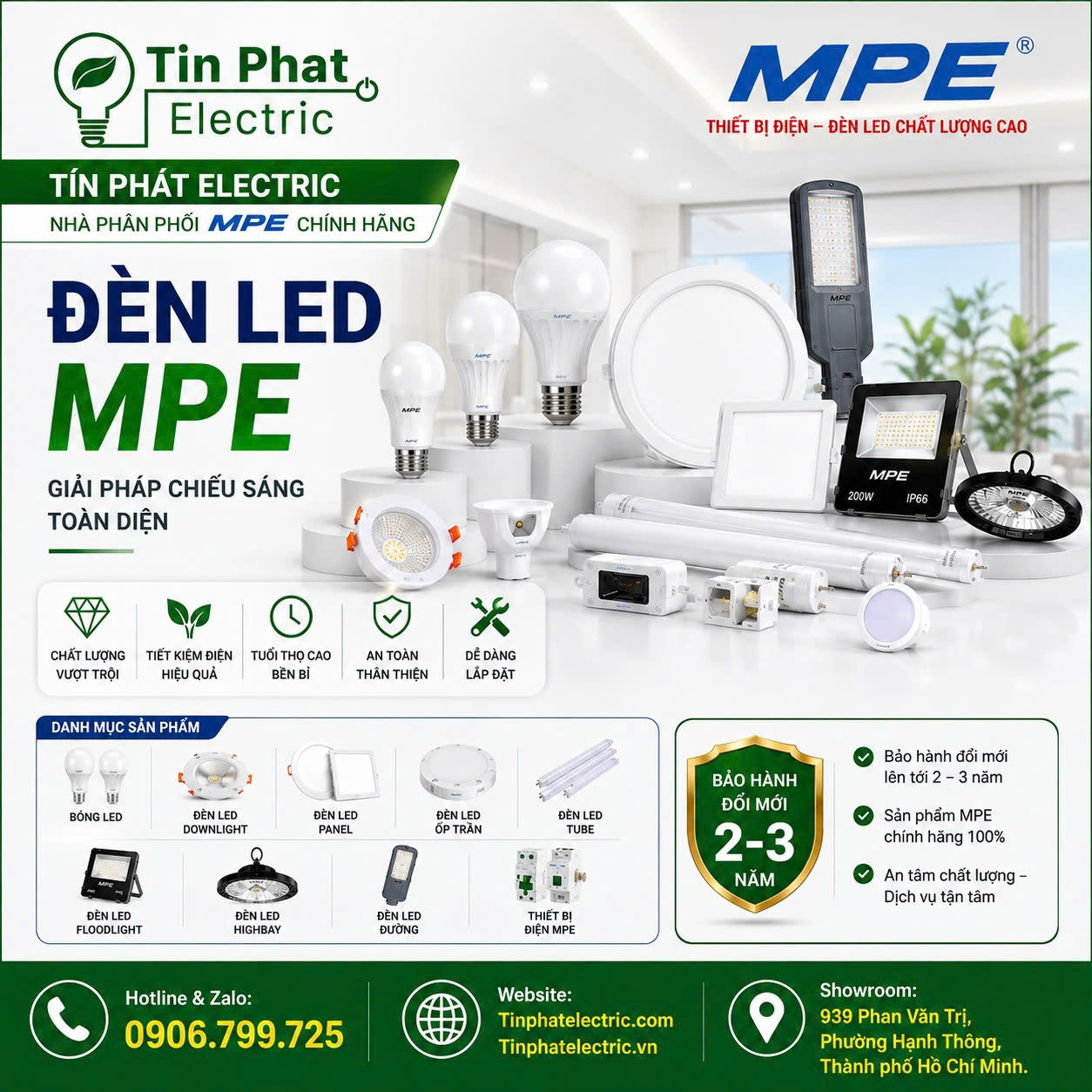 Đèn LED Panel Vuông Ốp Nổi Thân Nhựa MPE SSPL2-18/3C 18W 3 chế độ màu