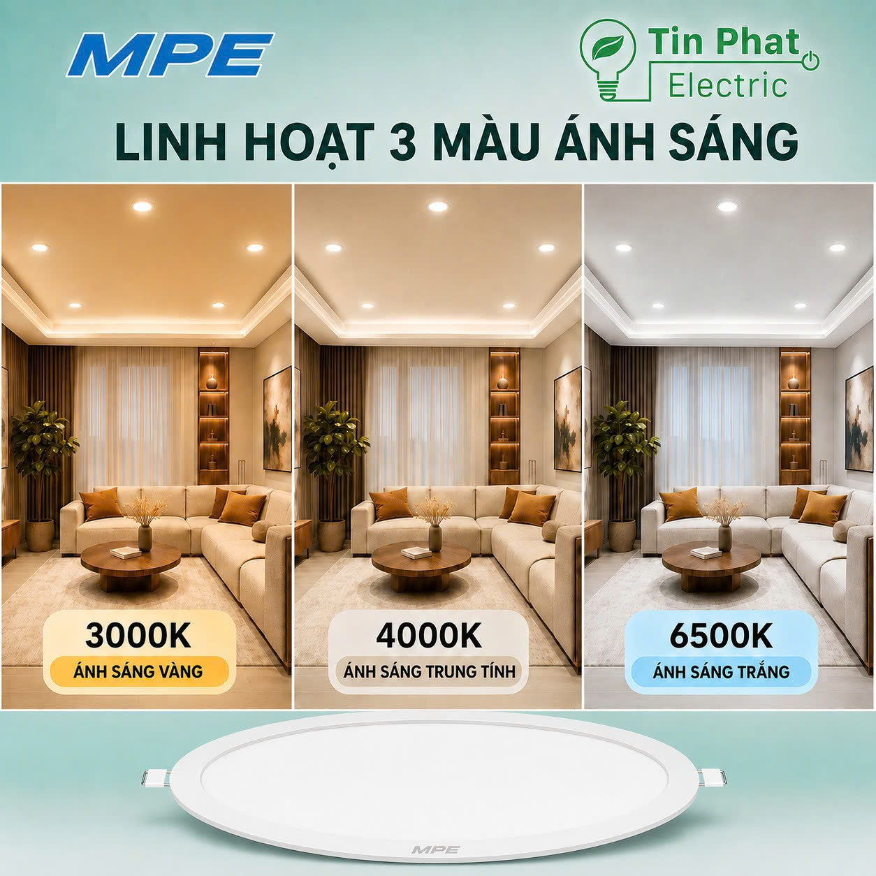Đèn LED Panel âm trần nhựa mặt tròn MPE RPL2-18/3C 18W 3 chế độ màu