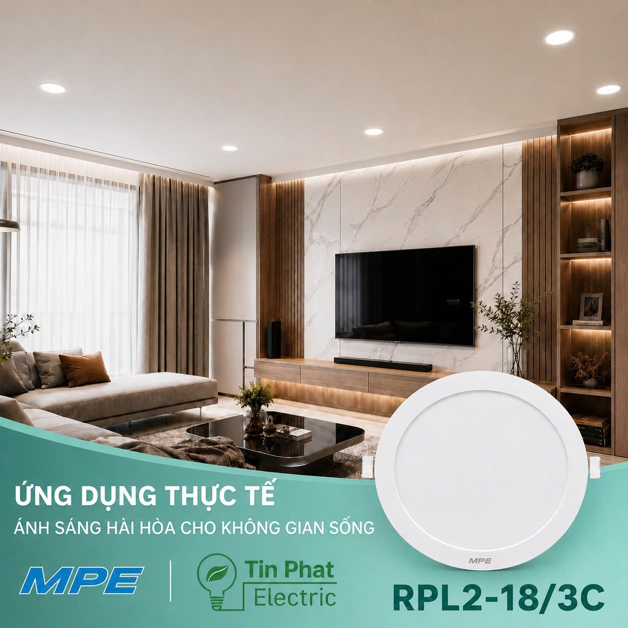 Đèn LED Panel âm trần nhựa mặt tròn MPE RPL2-18/3C 18W 3 chế độ màu