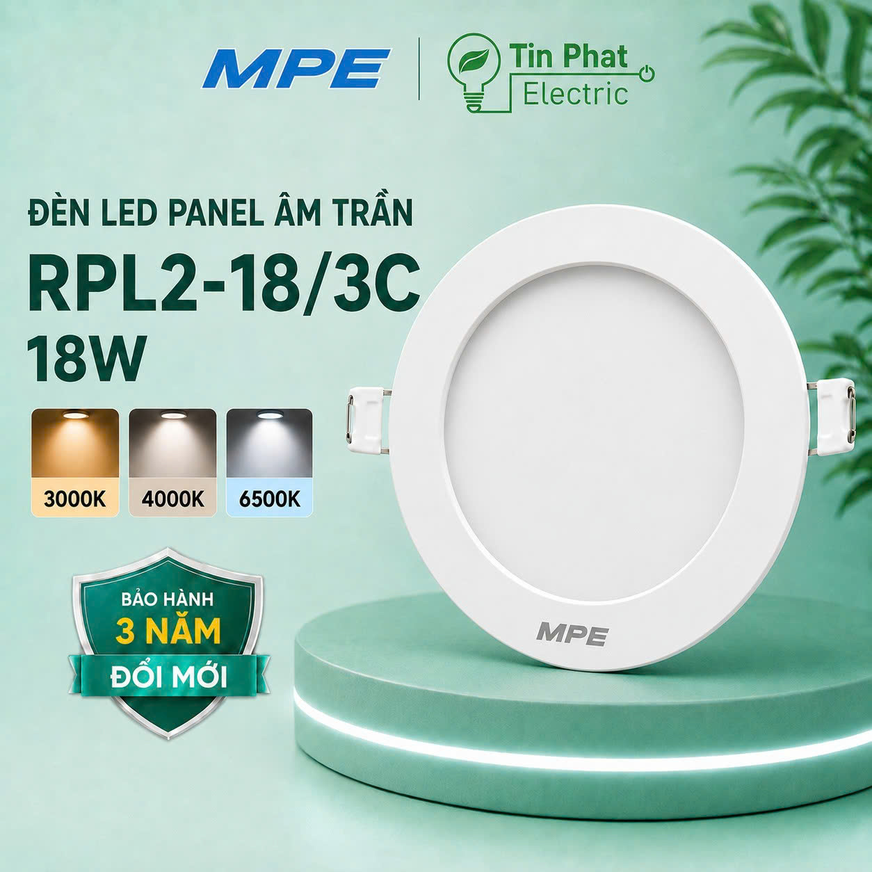 Đèn LED Panel âm trần nhựa mặt tròn MPE RPL2-18/3C 18W 3 chế độ màu