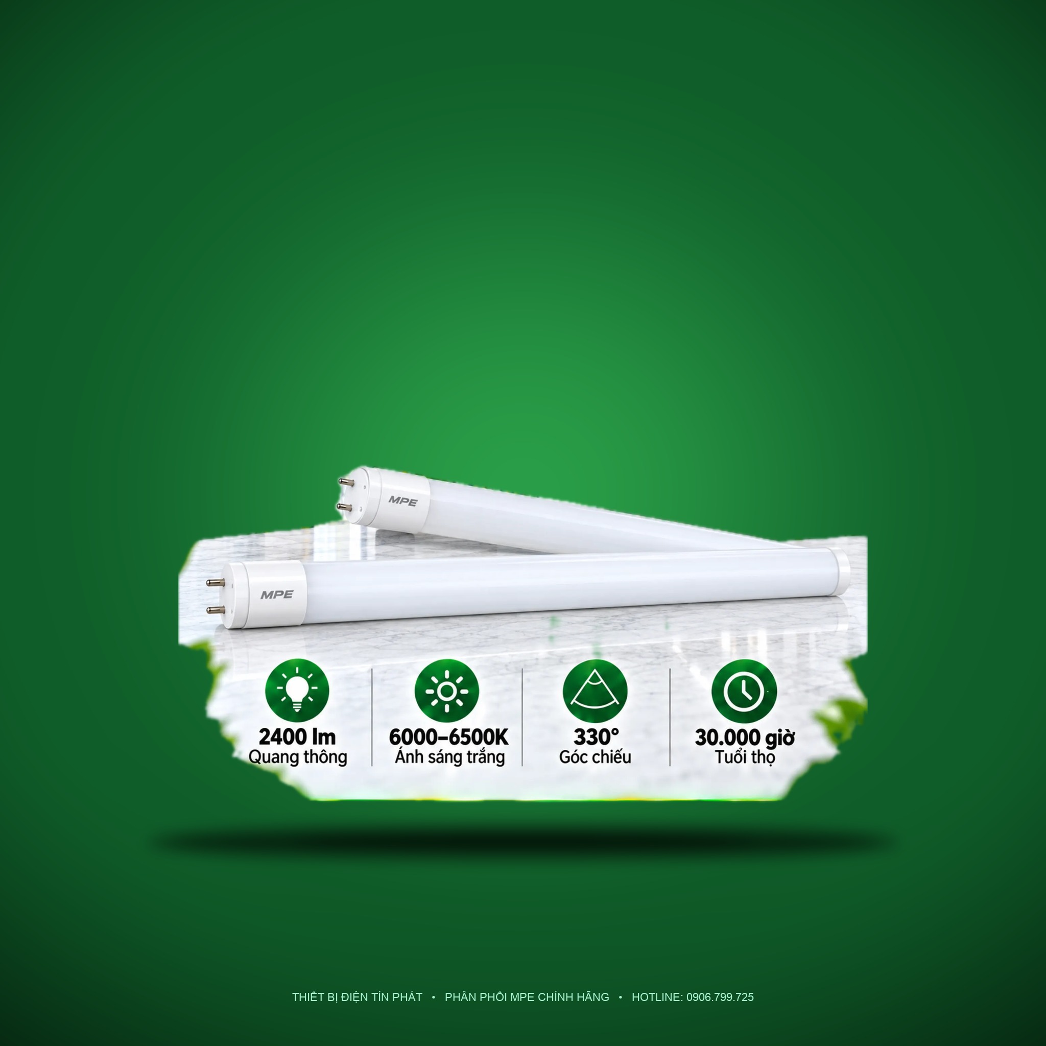 Đèn LED Tube Thủy Tinh MPE 1,2m 18W ánh sáng trắng GT8-120T