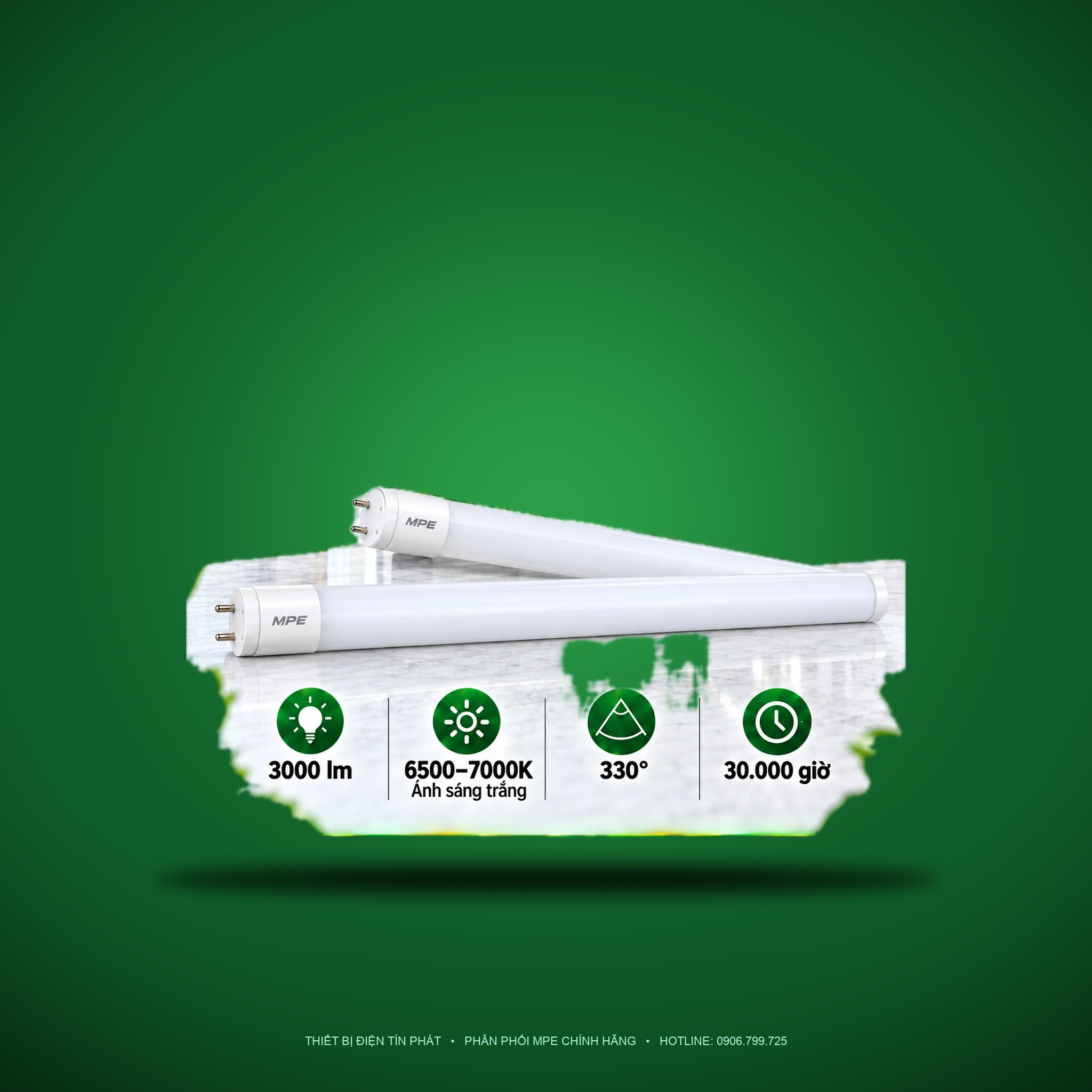 Đèn LED Tube Thủy Tinh MPE 1,2m 28W ánh sáng trắng GT3-120T