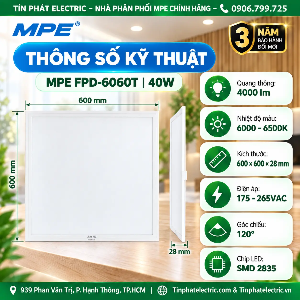 Đèn LED panel 40W, 600x600x35mm AST