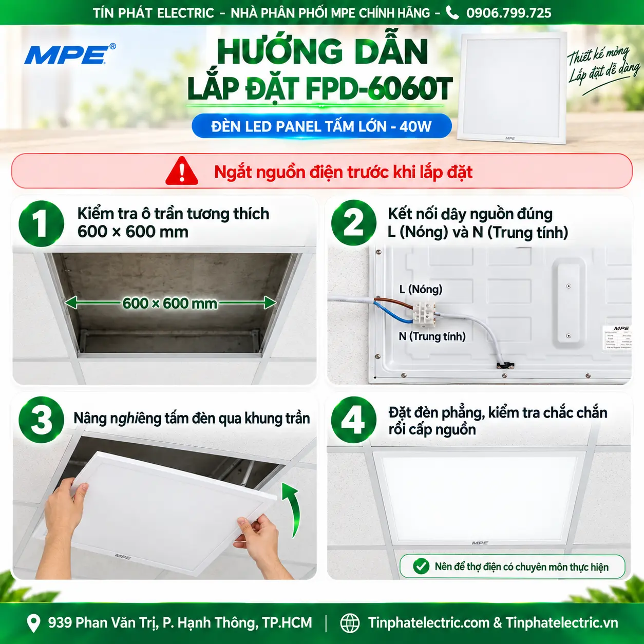 Đèn LED panel 40W, 600x600x35mm AST