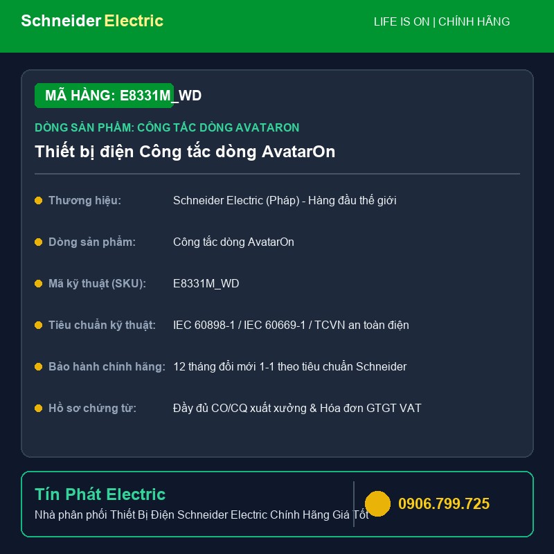 E8331M_WD - Thiết Bị Điện Schneider E8331M_WD - Thiết bị điện Công tắc dòng AvatarOn