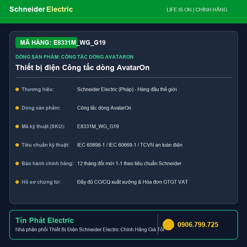 E8331M_WG_G19 - Thiết Bị Điện Schneider E8331M_WG_G19 - Thiết bị điện Công tắc dòng AvatarOn