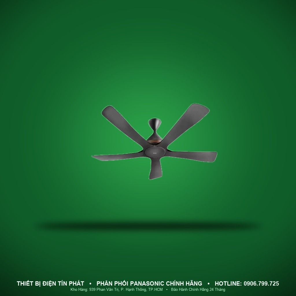 F-60DHN - F-60DHN – Quạt trần DC 5 cánh kết nối Wi-Fi, 54W, 150cm, màu đen, ty 37.3cm, điều khiển ứng dụng Panasonic / remote – Panasonic