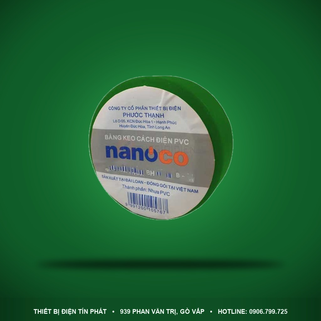 FKPC10/G - Băng keo cách điện PVC màu xanh lá 10YDS Nanoco