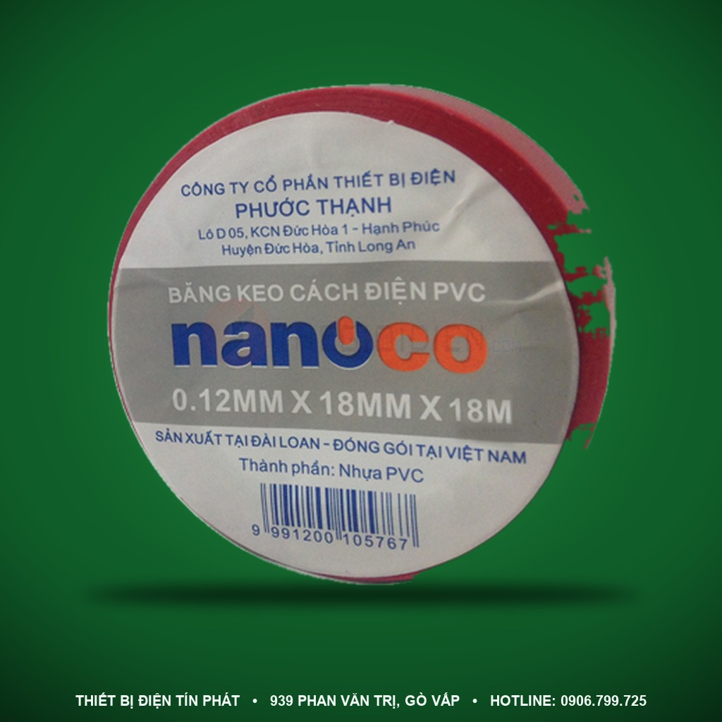 FKPT20/R - FKPT20/R- Băng keo cách điện PVC màu đỏ, 20YDS - Nanoco