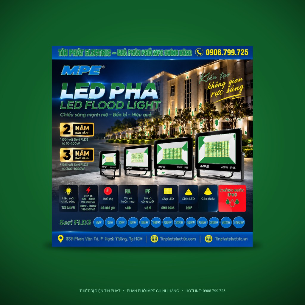 FLD3-100V - Đèn LED pha MPE FLD3 100W ánh sáng vàng