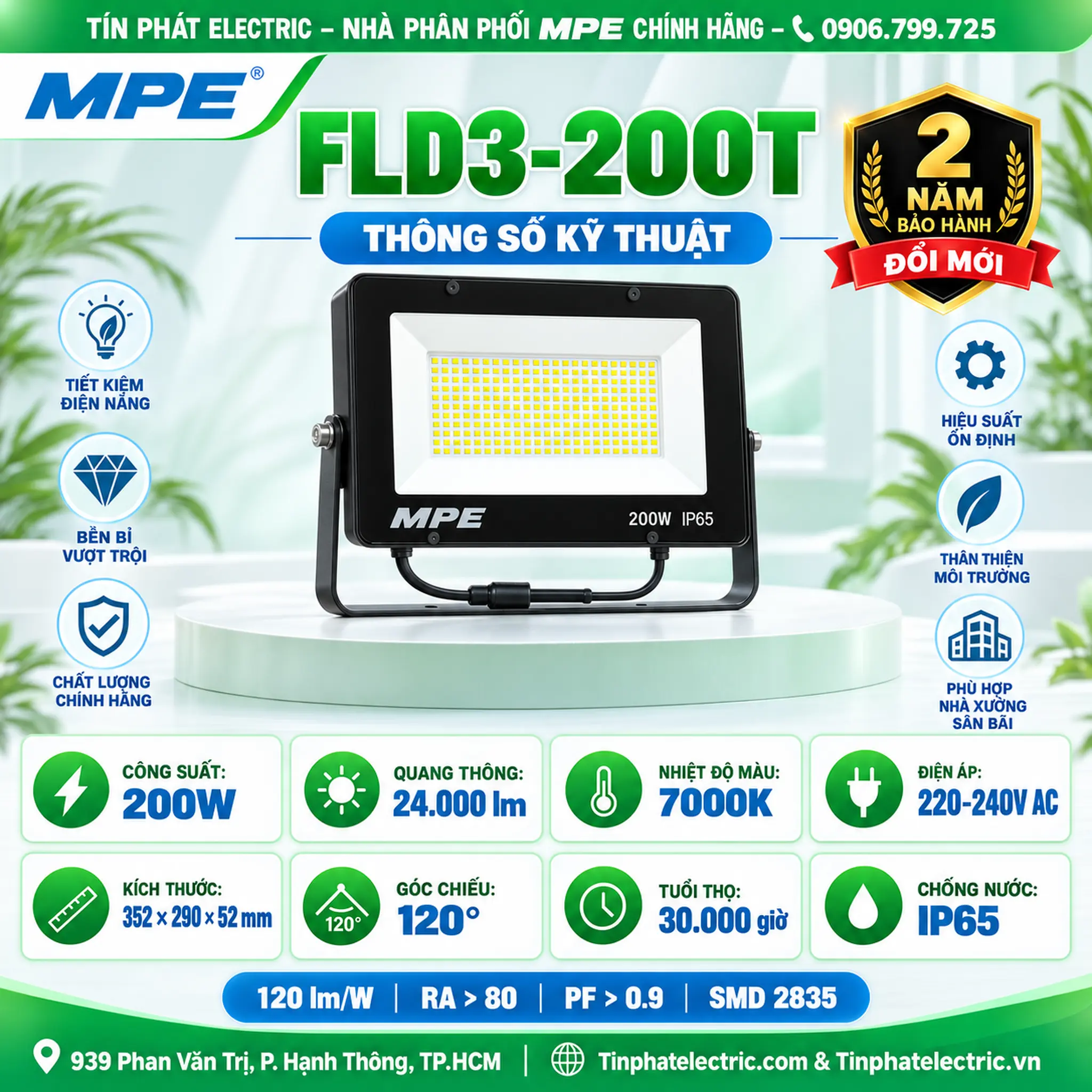 FLD3-200T - Đèn LED pha MPE FLD3 200W ánh sáng trắng