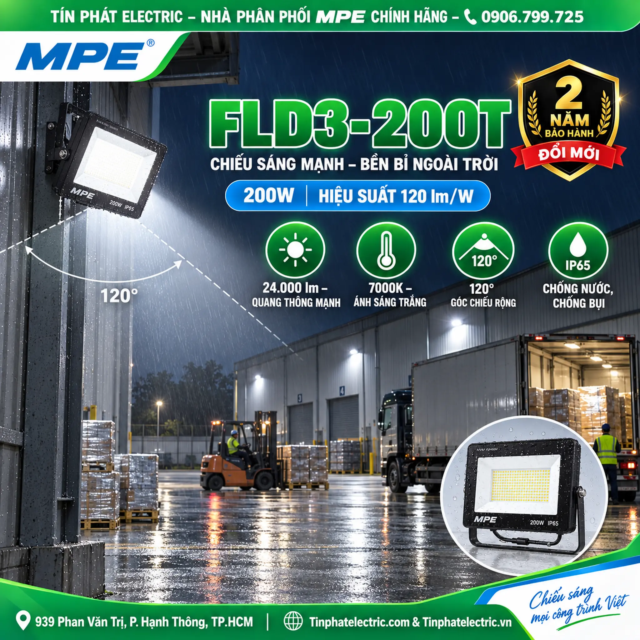 FLD3-200T - Đèn LED pha MPE FLD3 200W ánh sáng trắng