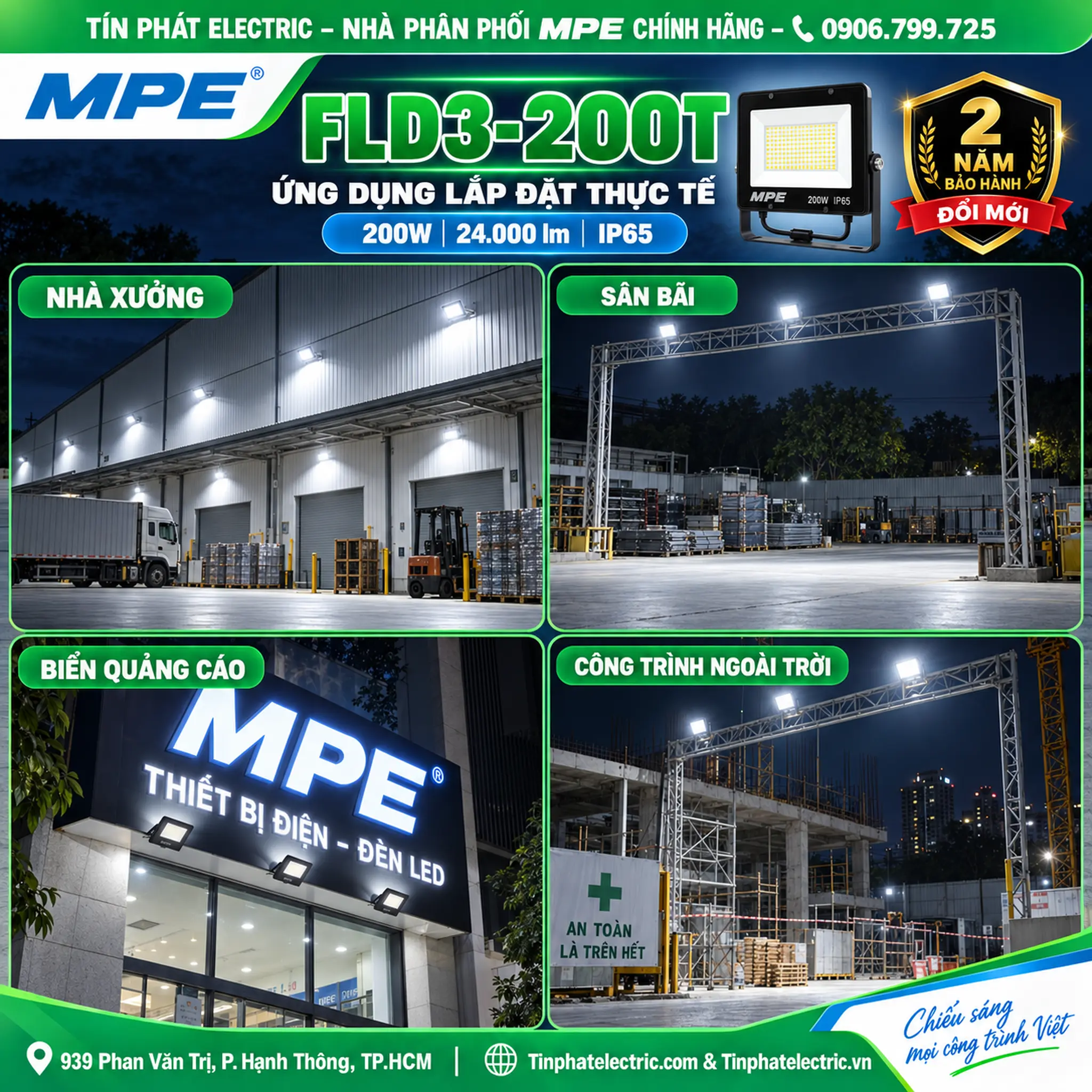 FLD3-200T - Đèn LED pha MPE FLD3 200W ánh sáng trắng