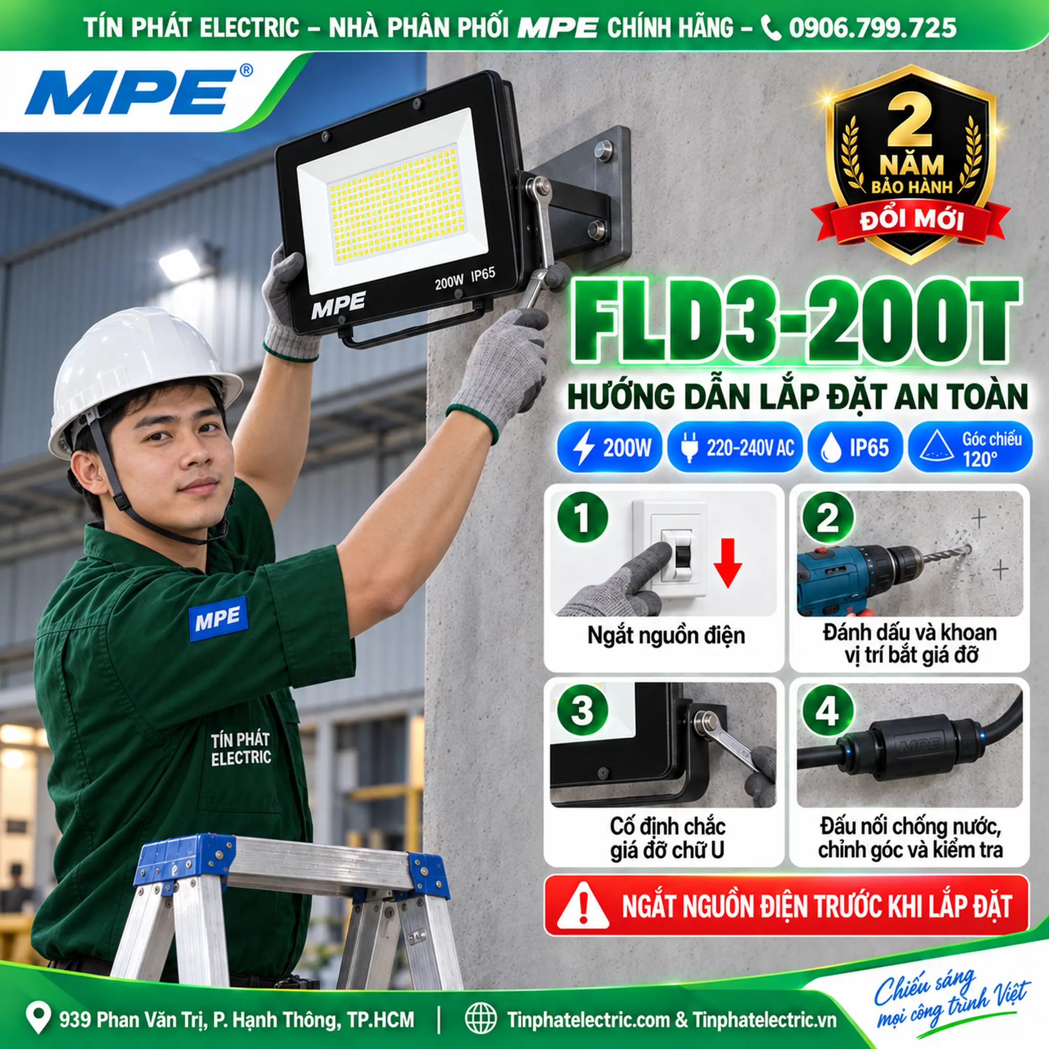 FLD3-200T - Đèn LED pha MPE FLD3 200W ánh sáng trắng