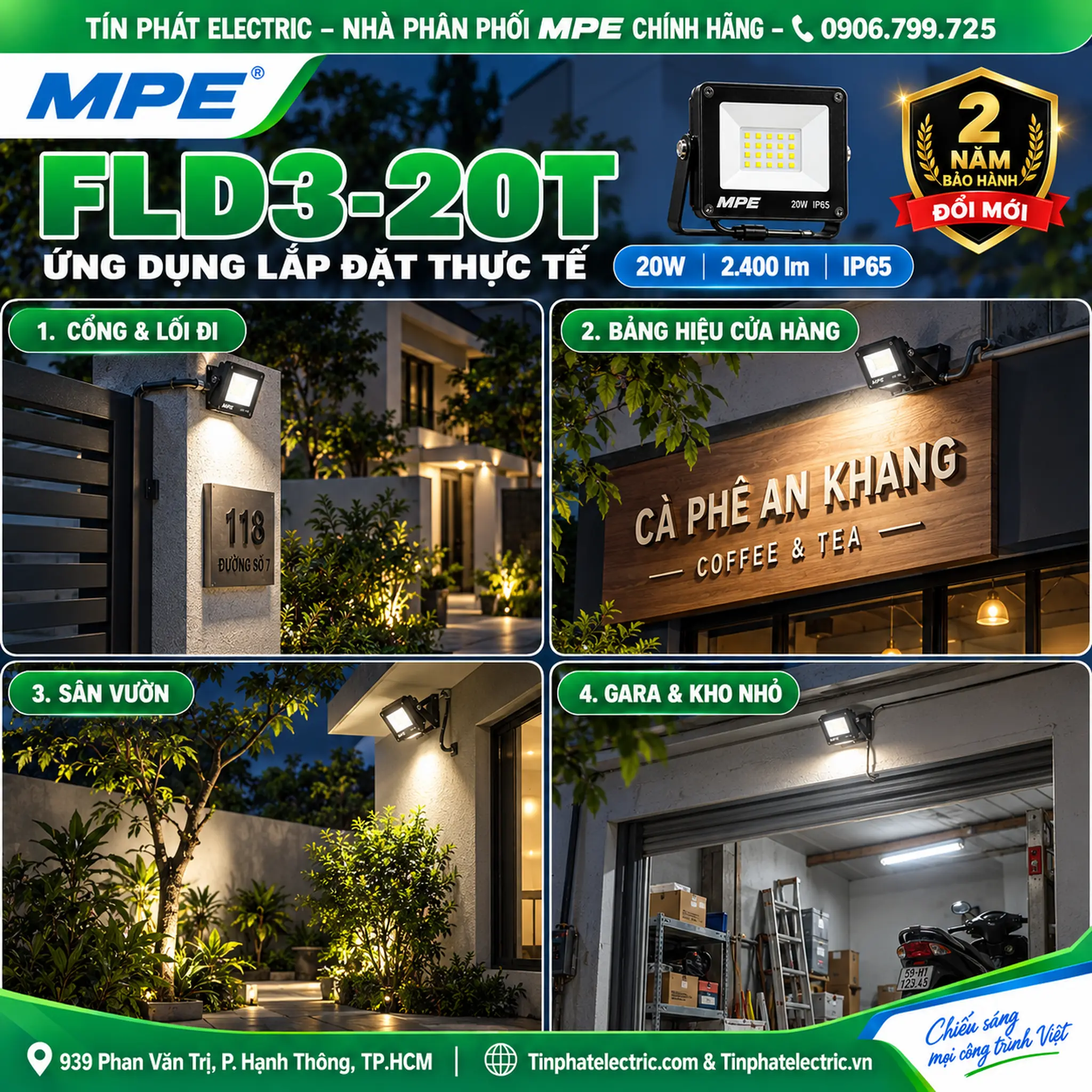 FLD3-20T - Đèn LED pha MPE FLD3 20W ánh sáng trắng