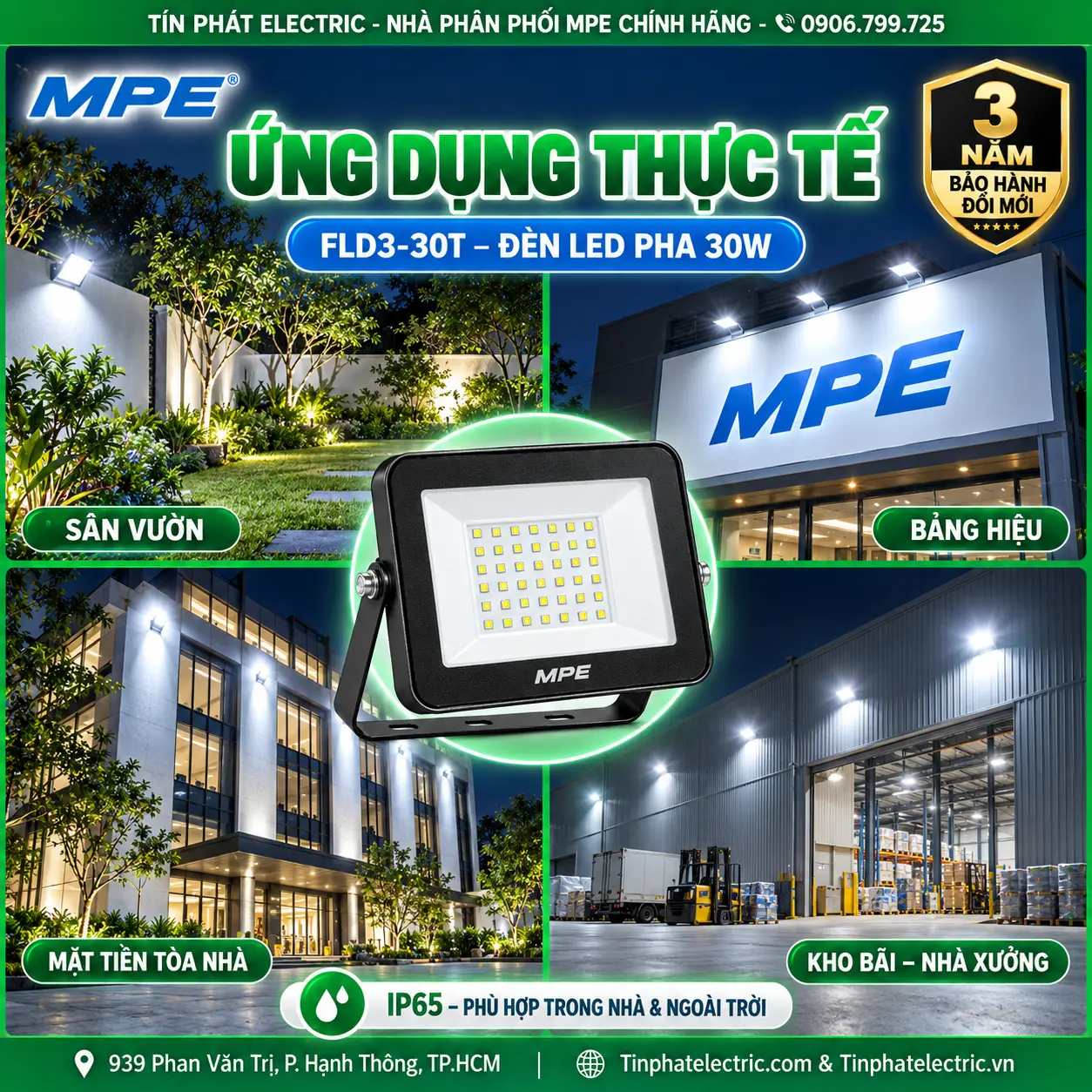 FLD3-30T - Đèn LED pha MPE FLD3 30W ánh sáng trắng