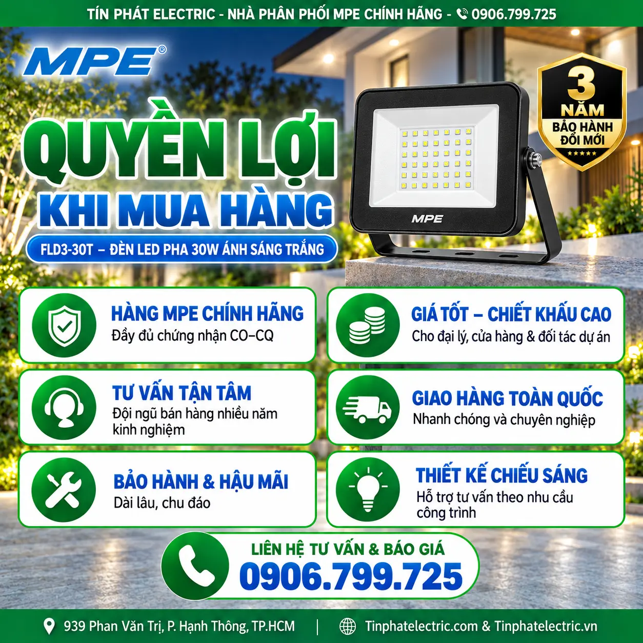 FLD3-30T - Đèn LED pha MPE FLD3 30W ánh sáng trắng