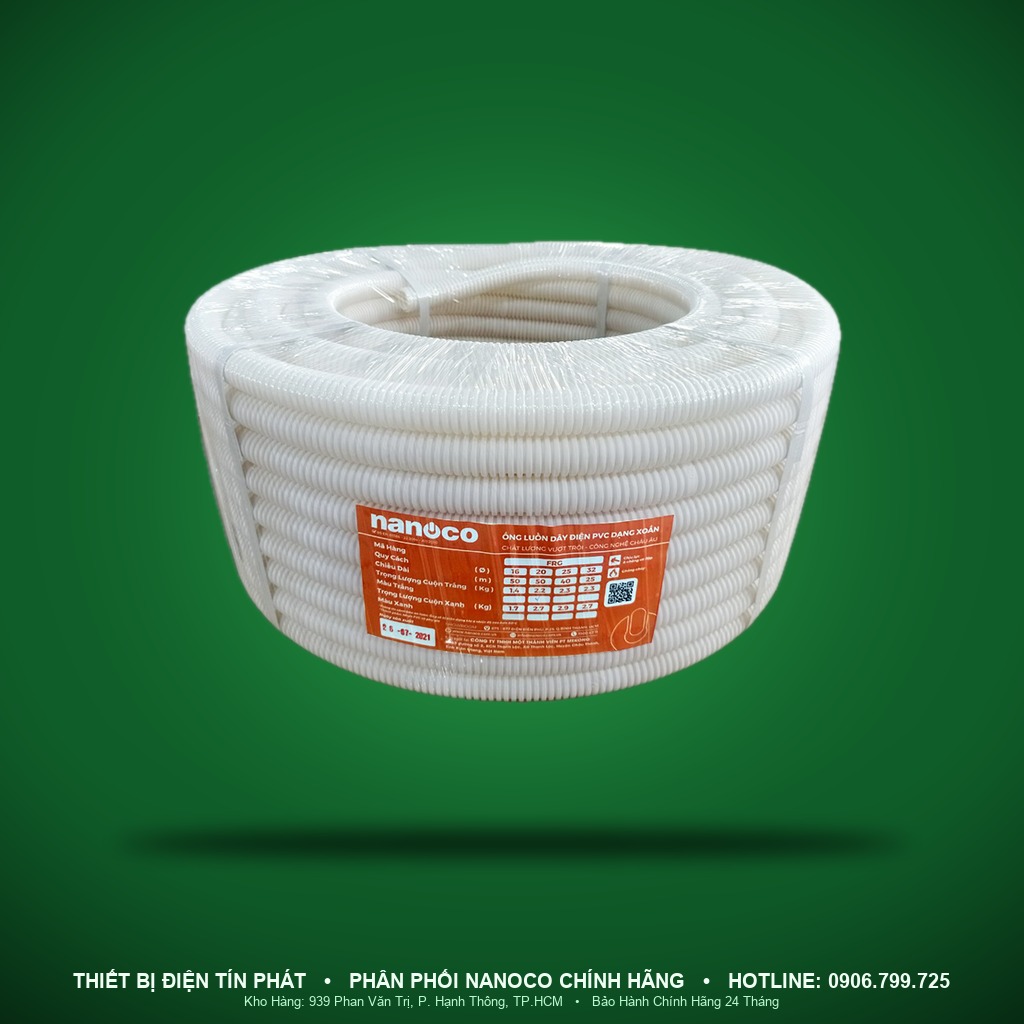 FRG32WH - FRG32WH- Ống ruột gà PVC Ø32 màu trắng, cuộn 25m - Nanoco