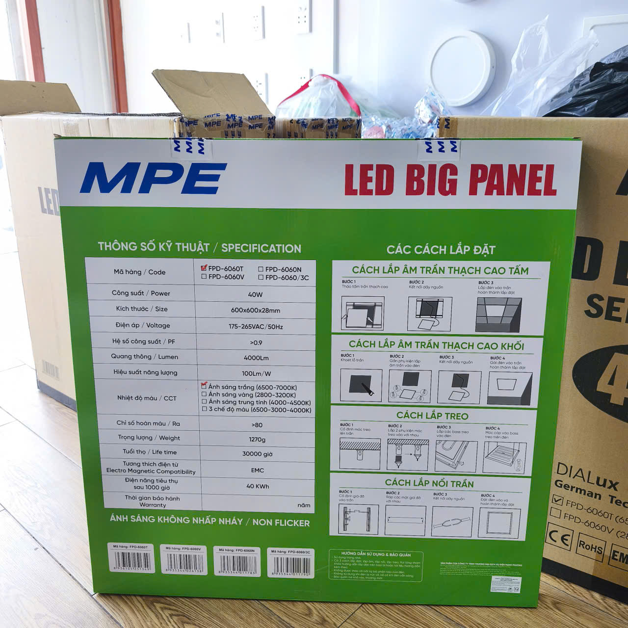 LED BIG PANEL FPD-6060 ( Đèn led MPE panel 40W, Size 600x600x35mm, 2 loại ánh sáng Trắng, Trung tính )