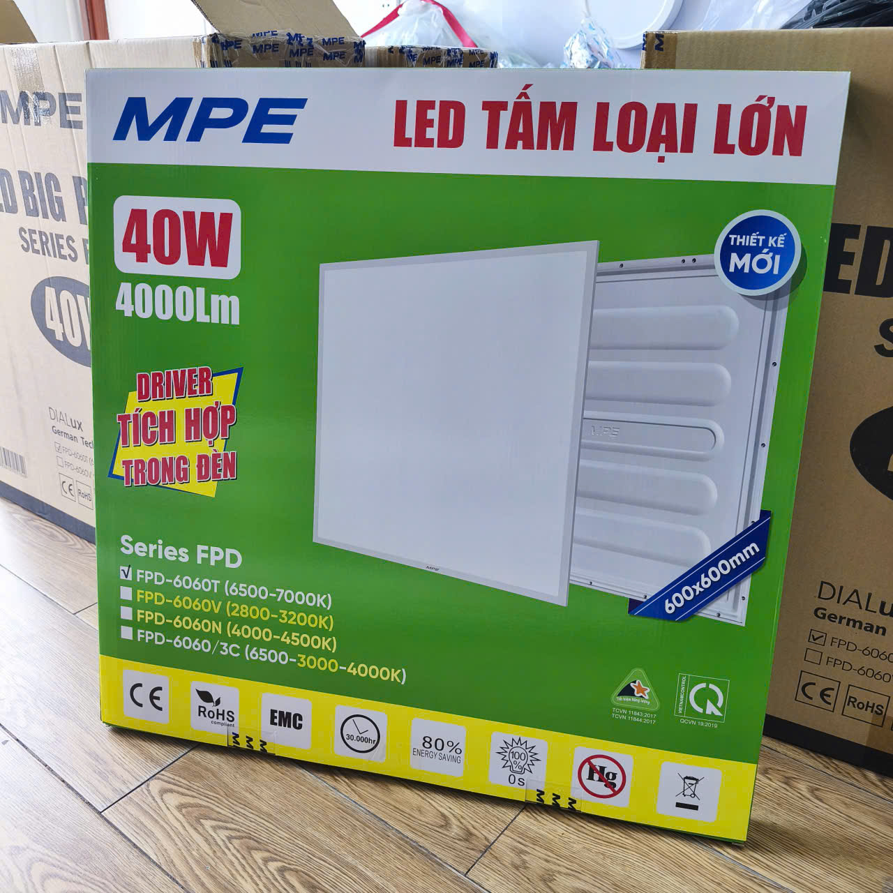 LED BIG PANEL FPD-6060 ( Đèn led MPE panel 40W, Size 600x600x35mm, 2 loại ánh sáng Trắng, Trung tính )