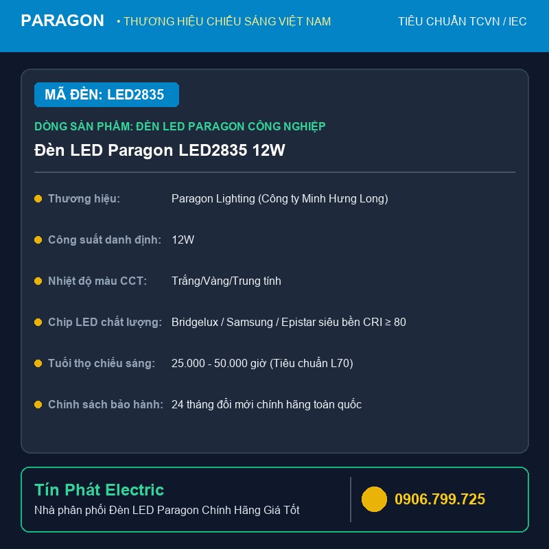 LED2835 - Đèn LED Paragon LED2835 12W