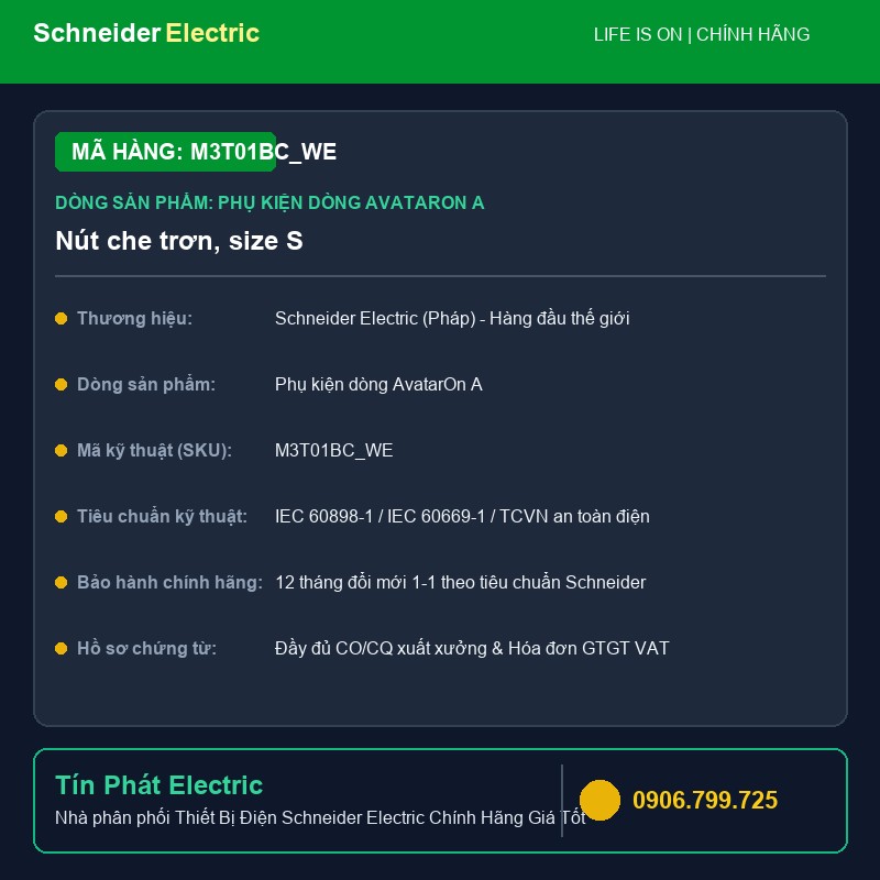 M3T01BC_WE - Thiết Bị Điện Schneider M3T01BC_WE - Nút che trơn, size S