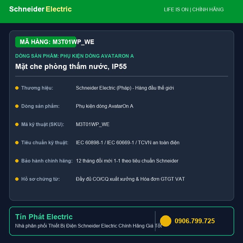 M3T01WP_WE - Thiết Bị Điện Schneider M3T01WP_WE - Mặt che phòng thấm nước, IP55