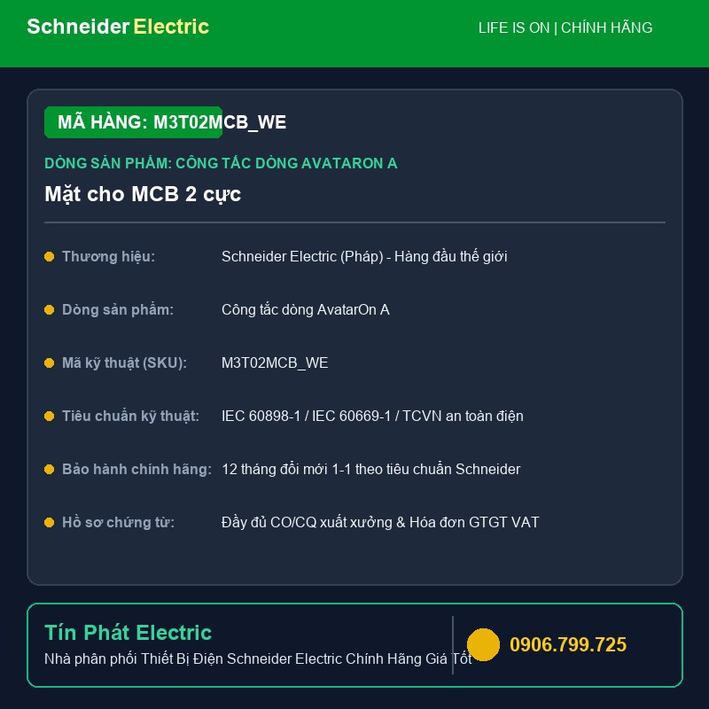 M3T02MCB_WE - Thiết Bị Điện Schneider M3T02MCB_WE - Mặt cho MCB 2 cực