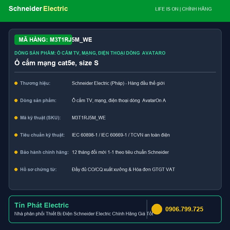 M3T1RJ5M_WE - Thiết Bị Điện Schneider M3T1RJ5M_WE - Ổ cắm mạng cat5e, size S