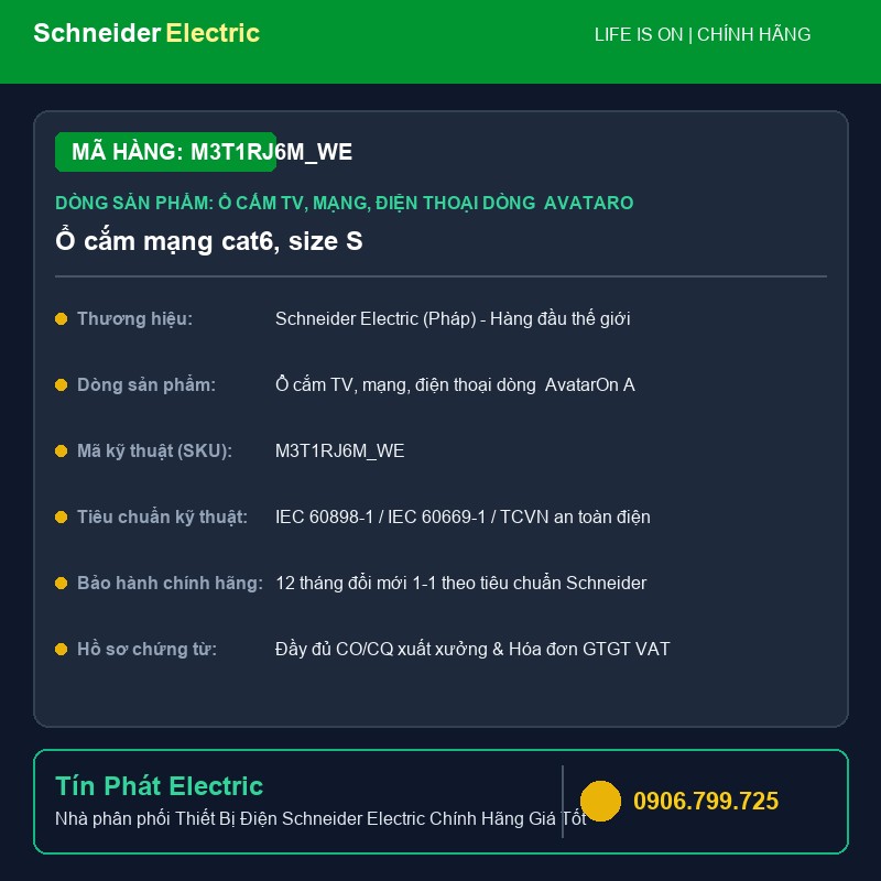 M3T1RJ6M_WE - Thiết Bị Điện Schneider M3T1RJ6M_WE - Ổ cắm mạng cat6, size S