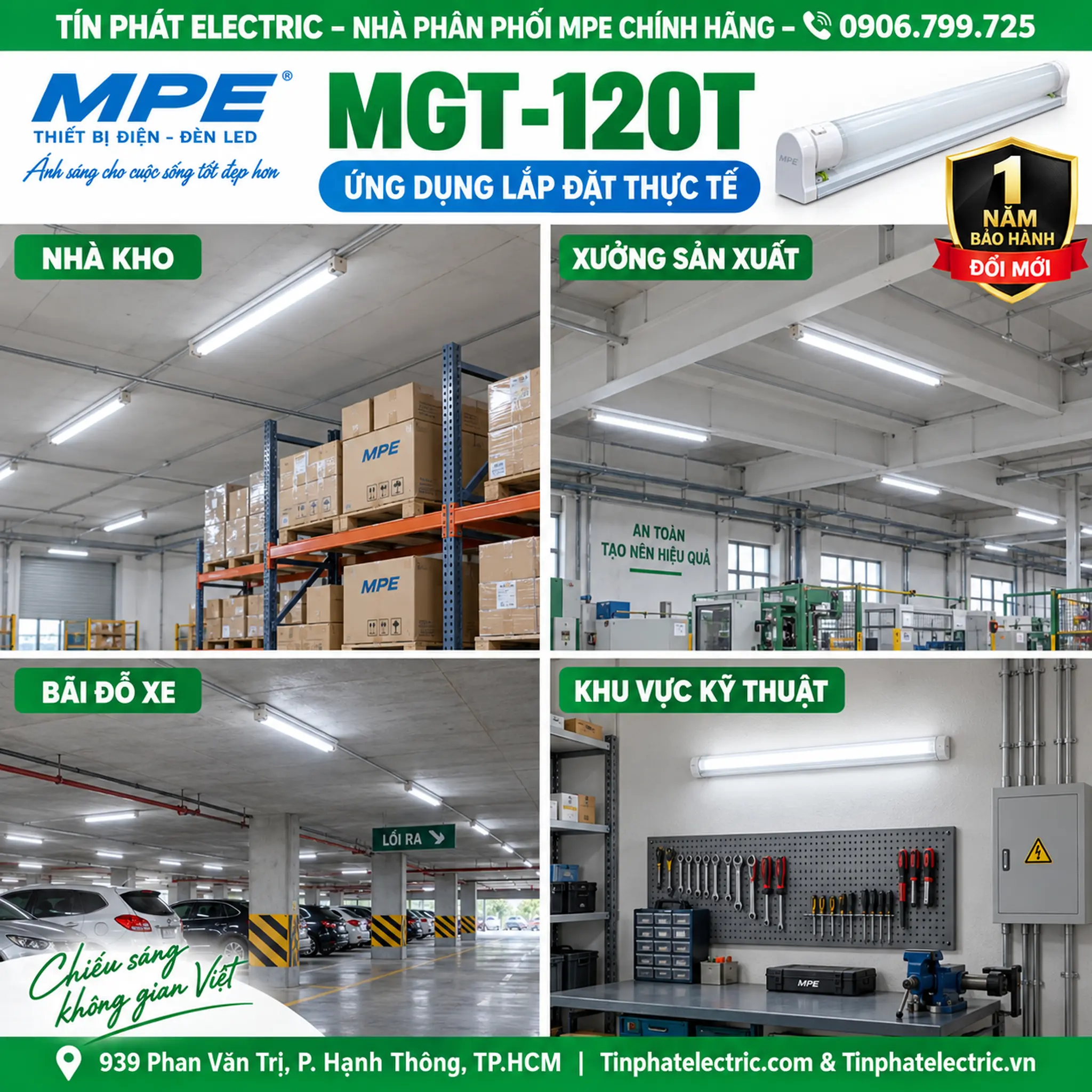 MGT-120T (Bộ led tube thủy tinh đơn 1.2m trắng)