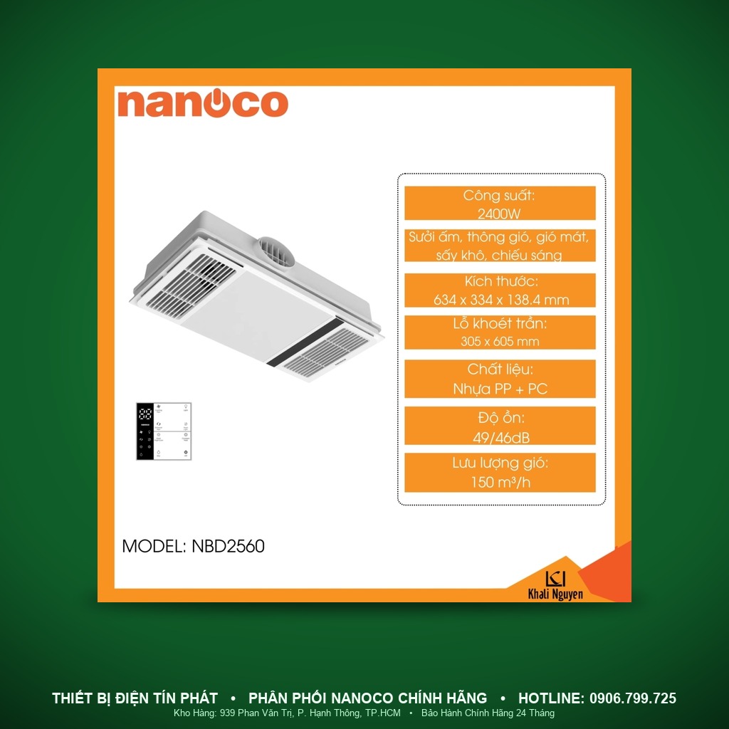 NBD2560 - NBD2560- Máy sưởi có thông gió, PTC 2400W, quạt hút 40W, đèn 18W - Nanoco