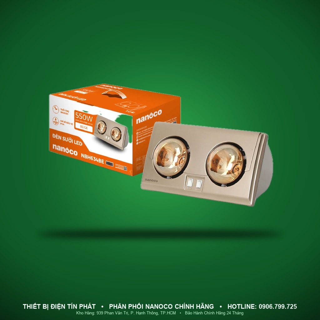 NBH634BE - NBH634BE – Đèn sưởi treo tường 2 bóng, 550W, màu be, thân bạc, IP54 - Nanoco