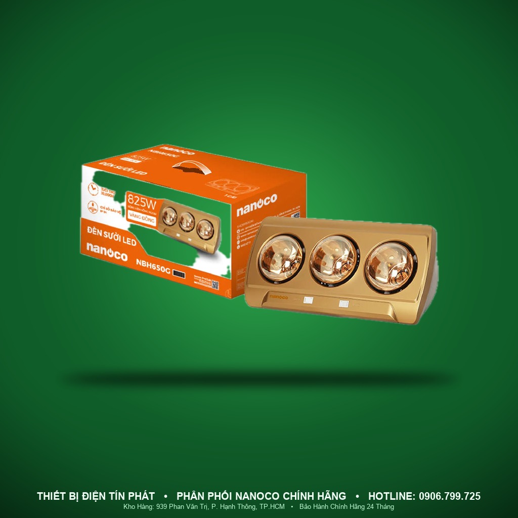 NBH650G - NBH650G – Đèn sưởi treo tường 3 bóng, 825W, màu vàng đồng, thân bạc, IP54 - Nanoco