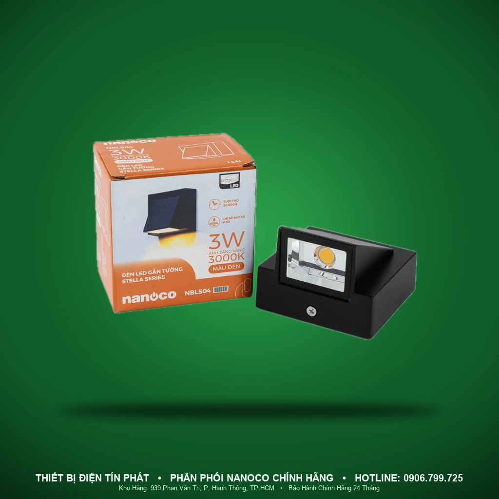NBLS04 - NBLS04 – Đèn gắn tường Stella 3W, 3000K, đen, IP65 - Nanoco