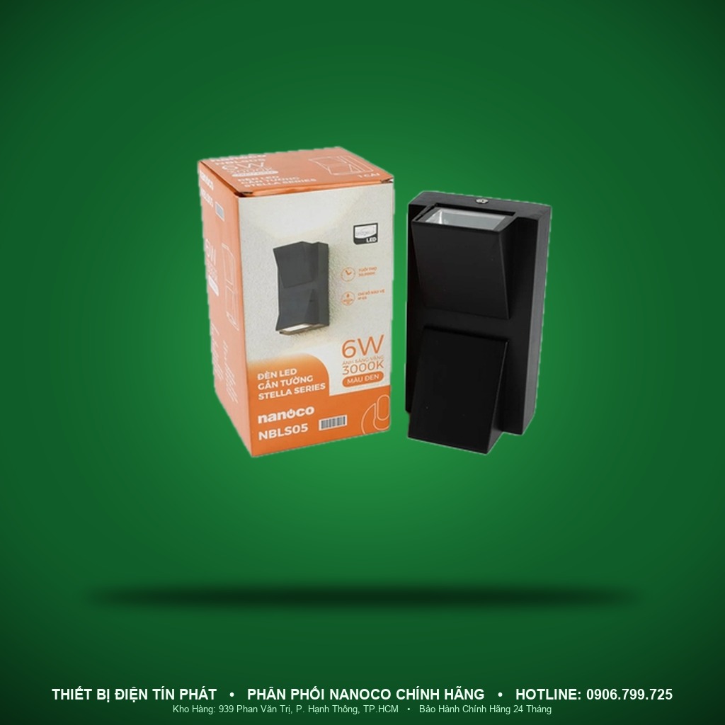 NBLS05 - NBLS05 – Đèn gắn tường Stella 6W, 3000K, đen, IP65 - Nanoco